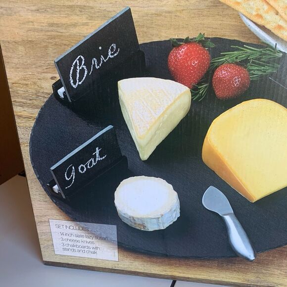 Inside Outside Home Slate Lazy Susan Serving Set 14” for Hosting Charcuterie - Picture 2 of 3